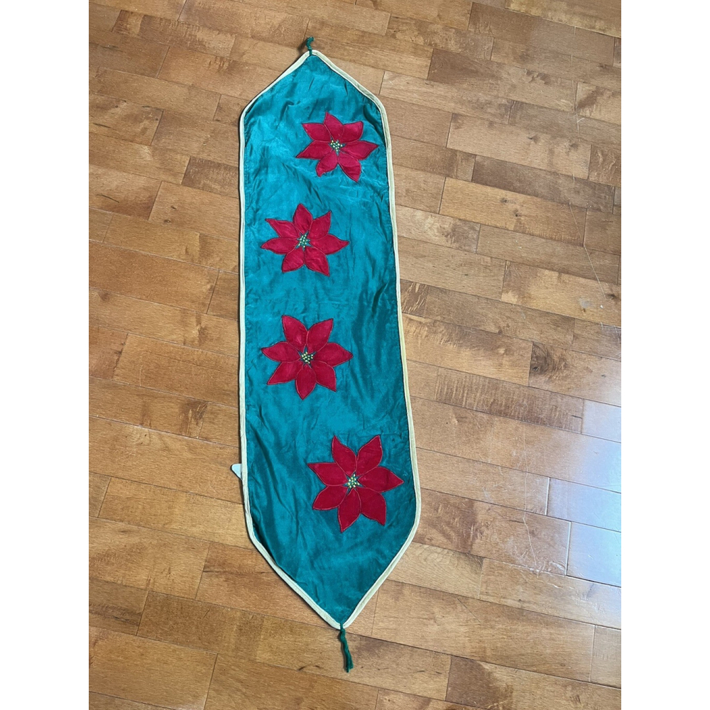 Vintage Christmas Holiday Table Runner Holly Green Red sz 14x54